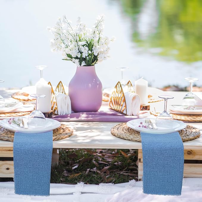 36 Pack Cyan Cloth Napkins, 16 x 16 Inch Cotton with Fringe Settings | Handmade washable reusable cotton dinner napkins in bulk for weddings, parties, rustic boho table settings - Image 4