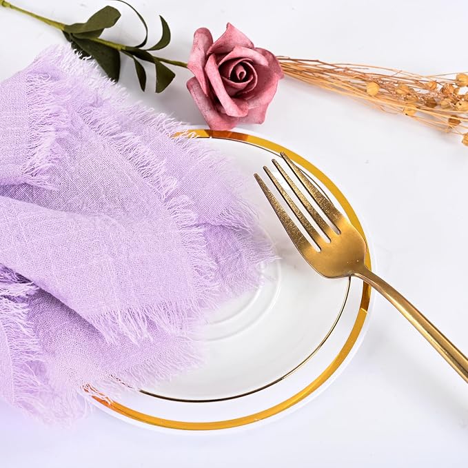 50 Pack Lavender Cloth Napkins, 16 x 16 Inch Cotton with Fringe Settings | Handmade washable reusable cotton dinner napkins in bulk for weddings, parties, rustic boho table settings - Image 6