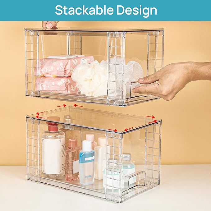 Vtopmart 4 Pack Large Stackable Storage Drawers, Clear | Easily Assemble Bathroom Closet Undersink Organizers and Storage Kitchen Cabinets,Pantry,Makeup,Medicine Organization - Image 8