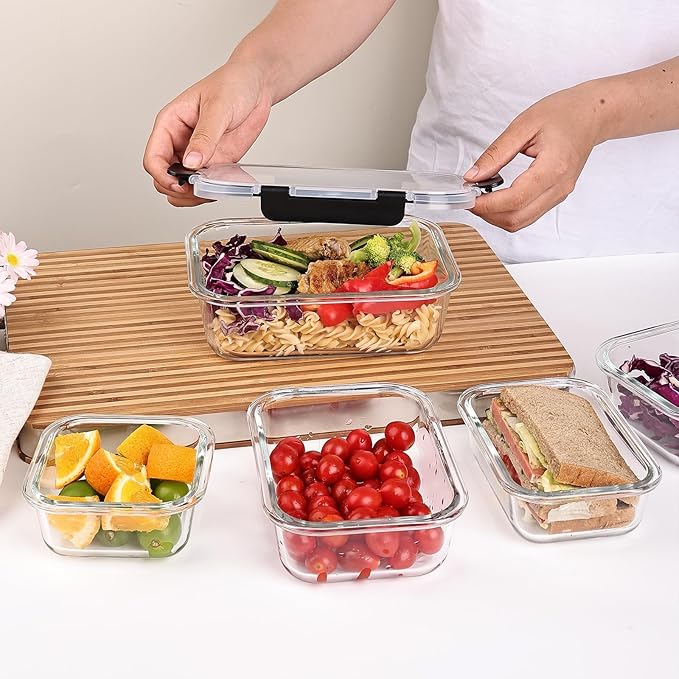 Liuruiyu 8 Pack Glass Food Storage Containers with Lids, Meal Prep Containers, Airtight Bento Boxes with Leak Proof Locking for Microwave, Oven, Freezer and Dishwasher, BPA Free - Image 2