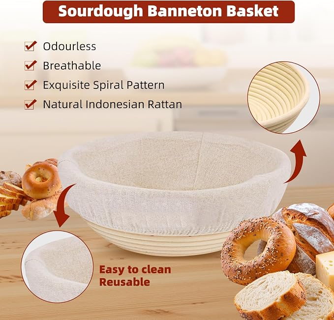 Bread proofing baskets for sourdough 19-Piece Set ，9" Round & 10" Oval Sourdough basket，Sour dough tools，Including bread pull ring, dough mixer,Complete Sour dough starter kit - Image 5