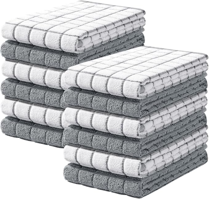 Homaxy Large Premium Cotton Kitchen Towels 16"x 28", 12 Pack, Grey | Natural Ring Spun 390 GSM Dish Towels, Super Absorbent Terry Kitchen Hand Towels, Soft Tea Towels with Hanging Loop by Homaxy