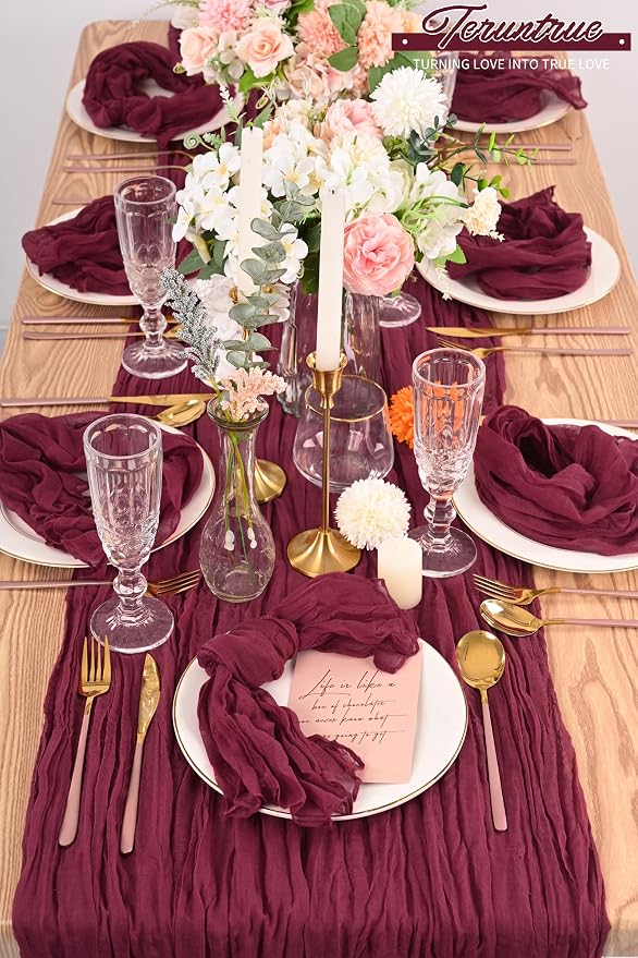 42 Packs Gauze Cheesecloth Napkins 20 x 20 Inch Burgundy Wrinkled Dinner Napkins Bulk, Rustic Boho Soft Cloth Napkin for Wedding Party Event Dinner Table Decoration - Image 7
