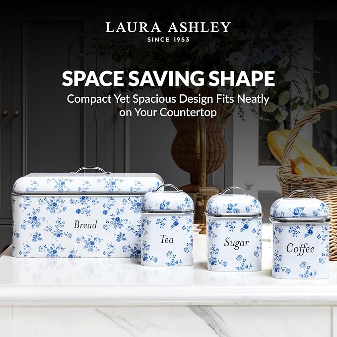 Laura Ashley Elveden Navy Large Bread Box for Kitchen Countertop - Breadbox | Durable Bread Storage Container, Food Grade Metal Bread Bin, Removable Lid, Keep Bread Fresh, Rust Resistant, Easy to Clean - Image 2