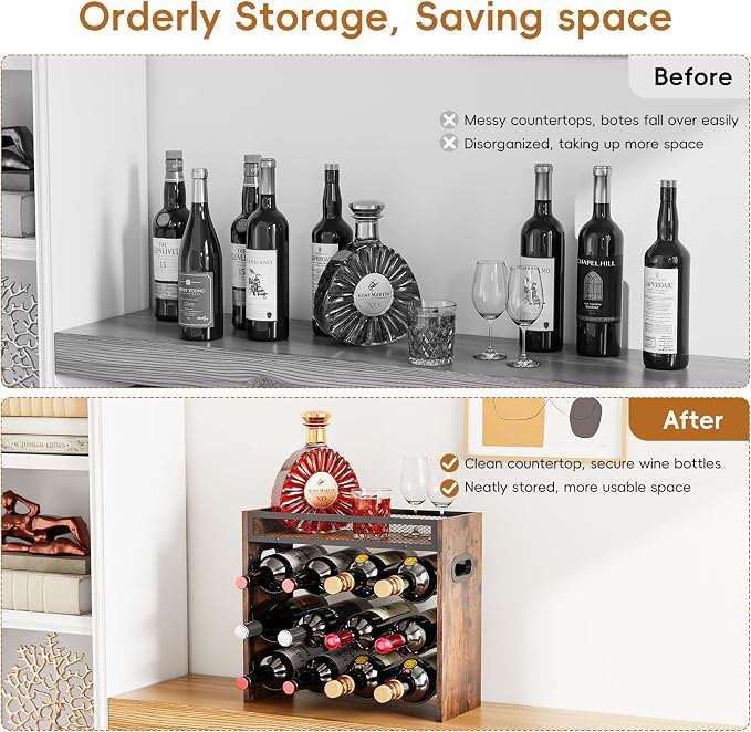 KLM 3-Tier Wine Bottle Display Rack, Holds 12 Bottles. | For Home Kitchen, Bar, Restaurant, Party & Cabinet Wine Storage. - Image 4