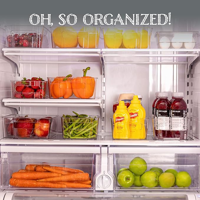Oizeir Refrigerator Organizer Bins - Clear Plastic, Stackable, Narrow and Wide Bin Sizes, Egg Tray with Lid. Great Storage for Fridge, Cabinets, Countertops and Pantry. (Set of 12) - Image 4