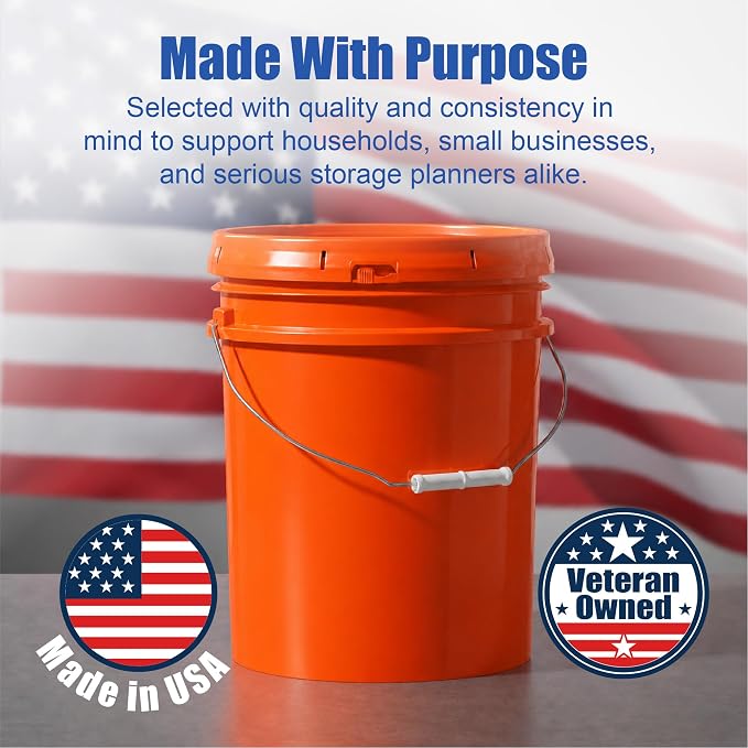 5 Gallon Bucket - Food Grade Bucket with Airtight Gasketed Tear Strip Lid, BPA-Free, Heavy-Duty 90 Mil HDPE Plastic Pail, Bulk Storage, Durable Container, Made in USA - Orange, 6 Packs | Airtight Gasketed Tear Strip Lid, Heavy-Duty 90 Mil HDPE Plastic ... - Image 7