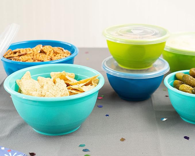 Stephanie Imports Made in USA 6-Piece Set of Prep & Store Plastic Bowls with Clear Lids (BPA-Free and Dishwasher Safe) - Blue, Teal and Green - Image 8
