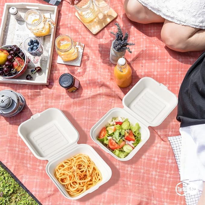 Turbo Bee 200 Pack 6x6inch White Take Out Containers with Lids, Small Disposable Clamshell Food Containers for Lunch, Sides, Snacks, Restaurant, Catering & Food Service - Image 7