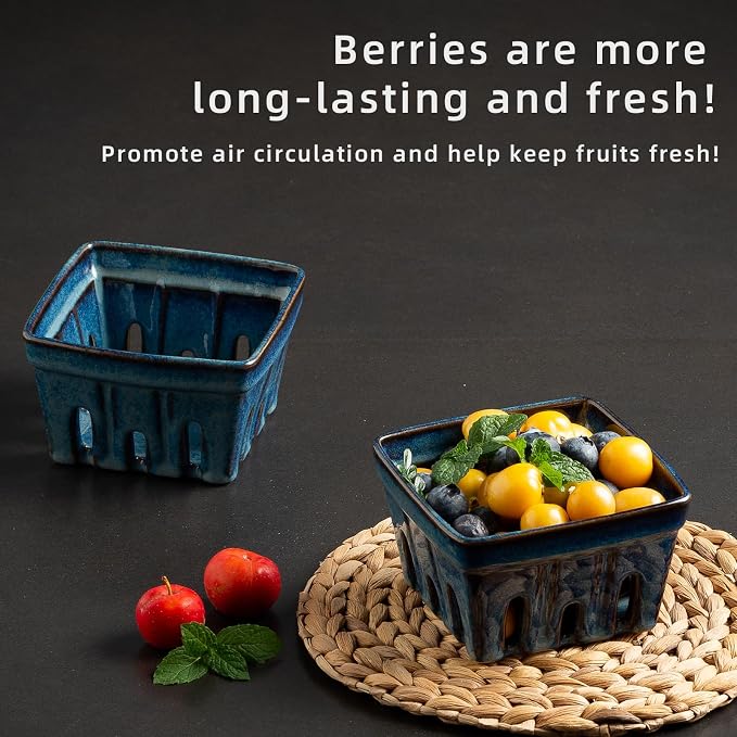 Ceramic Berry Basket, 4.2" Colander Set of 2 with Holes | Drainage holes help excess water flow away after washing berries, grapes, cherries, tomatoes, and fresh fruit - Image 6