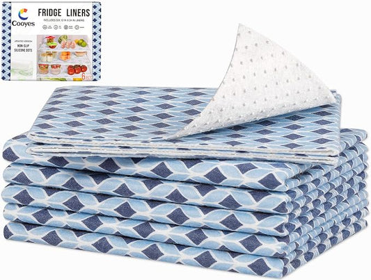 Cooyes 6 Pack Cloth Shelf Liners 17.7" × 24", Non-Slip Refrigerator Liners Machine Washable, Refrigerator Drawer Mats for Glass Shelves and Kitchen Cabinets, (Light Blue) by Cooyes
