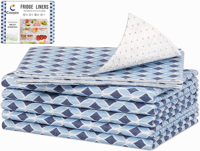 Cooyes 6 Pack Cloth Shelf Liners 17.7" × 36", Non-Slip Refrigerator Liners Machine Washable, Refrigerator Drawer Mats for Glass Shelves and Kitchen Cabinets, (Light Blue) by Cooyes