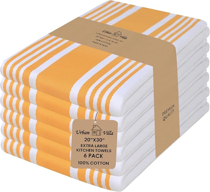 Urban Villa Kitchen Towels Cotton Dish Towels 20”x30” (Set of 6) Yellow Wht by CottonTrends