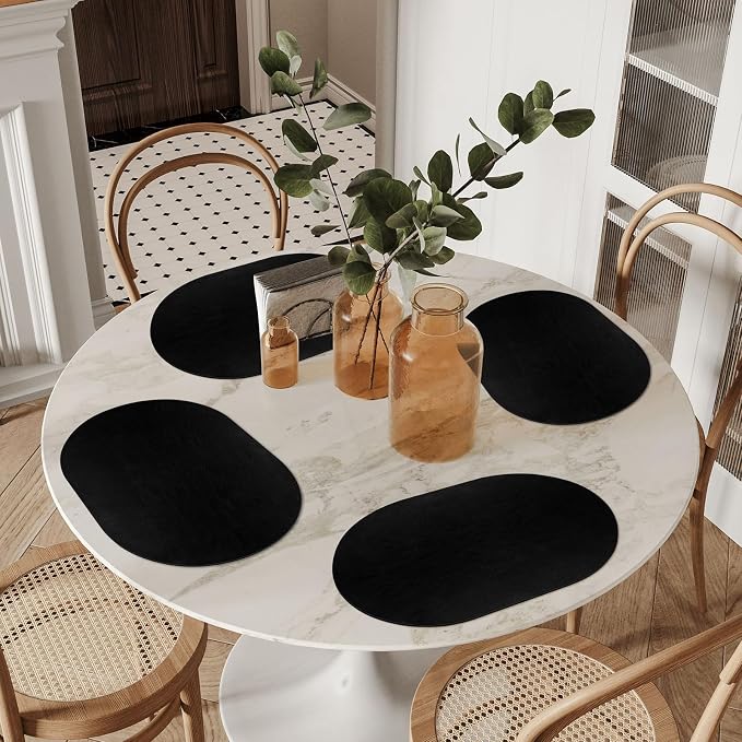ADRIMER Placemats, Heat Resistant Oval Placemats Set of 12 Washable 12 x 17 Inch, Waterproof Table Mats, Wipeable Pu Place Mats for Kitchen, Dining Room, Black - Image 2