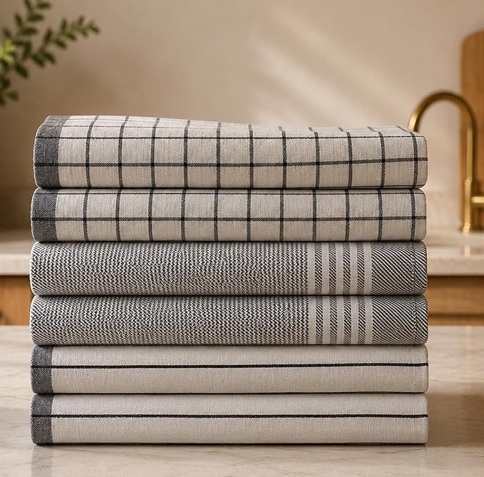 CSL Premium Cotton Kitchen Towels Set of 6,Absorbent,Quick Dry,18x28, Grey by CloudScapeLinen