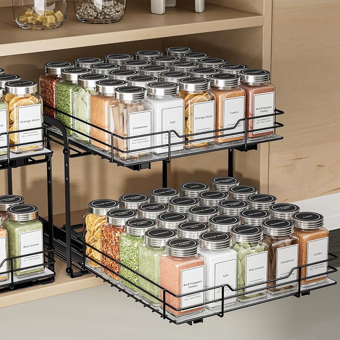 BOIVSHI 2-Tier Spice Rack Organizer, Pull Out Spice Rack for Cabinet, Height Adjustable Heavy Duty Metal Basket for Inside Cabinet & Pantry (11.5''Wx10.5''Dx9.5''H) by BOIVSHI