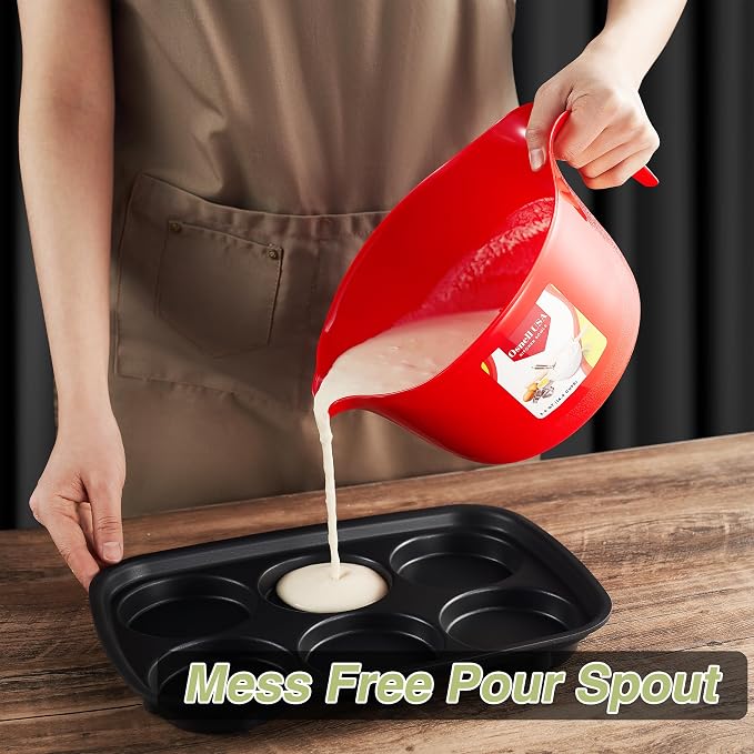 9 Pc Large Mixing Bowls with Handles, 3.6 qt - Plastic Nesting Bowls for Kitchen, Lightweight Batter Bowls, Easy to Clean (Includes: 4 Mixing Bowls + 5 Measuring Spoons Set) - Image 2