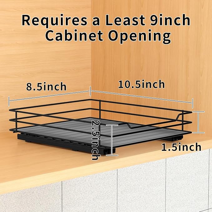 BOIVSHI Pull Out Spice Rack Organizer for Cabinet, Heavy Duty Slide Out Spice Rack Organizer for Kitchen Cabinets and Pantry, Fits Spices, Sauces, Canned Food (8.5''Wx10.5''Dx2.5''H) - Image 4