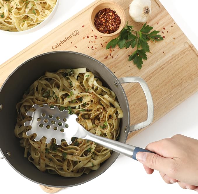 Calphalon Edge 6-Piece Stainless Steel and Silicone Kitchen Tool Set, Kitchen Utensil Set, Scraper, Skimmer, Spoon, Ladle, Turner, Pasta Server, Heat Resistant Nonstick Safe Cooking Utensils (Navy) - Image 3