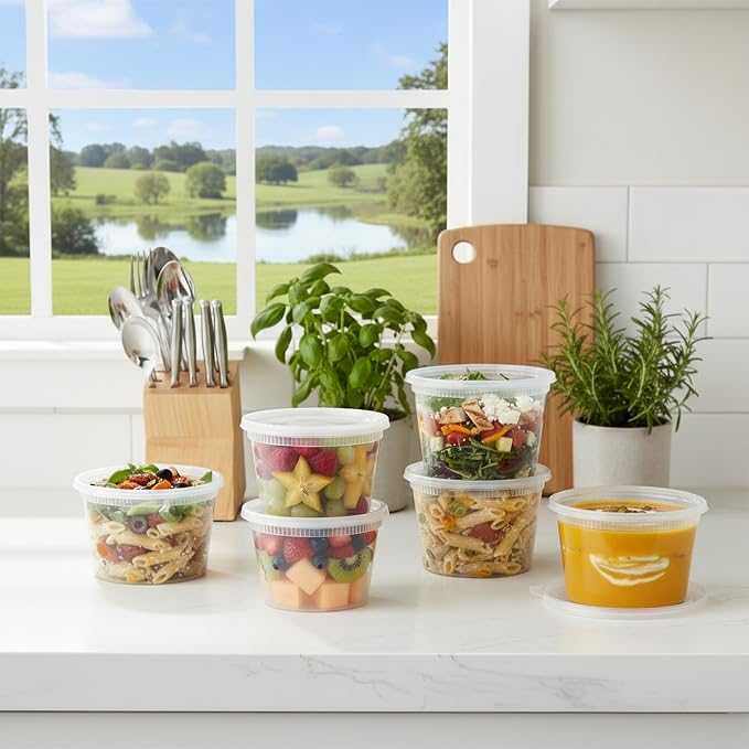 BluShine Deli Containers with Lids, Plastic Food Storage Containers | 16 oz, 32 sets Plastic Deli Food Storage Containers with Airtight Leak Proof Lids, Reusable, Microwave and Freezer Safe - Image 8