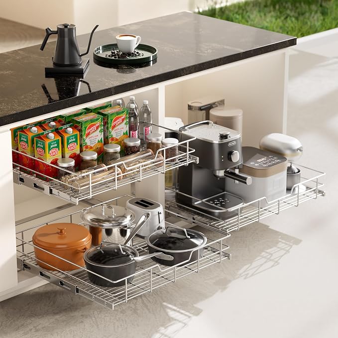Pull Out Cabinet Organizer 24" W X 22" D, Chromed, Full Slide Out Drawers | For Kitchen Organizers and Storage, Pull Out Drawers For Cabinets Capacity Heavy Duty Caddy, Cabinet Shelves, Bathroom Pantry - Image 5