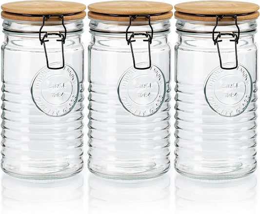 Glass Storage Containers with Airtight Lids - 40 Ounce Mason Jar Storage Containers for Cereal, Coffee & Rice - Pantry Organizing Canister Set of 3 for Kitchen by KITCHENTOOLZ