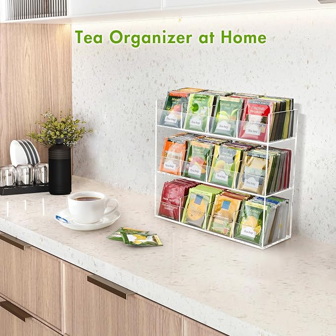 BEYGORM Acrylic Tea Bag Organizer for 216 Tea Packets | No Assembly Required Display Holder for Countertop, Vertical Tea Bag Caddy for Cabinet, Tea bar Accessories, Teabags Storage - Image 4