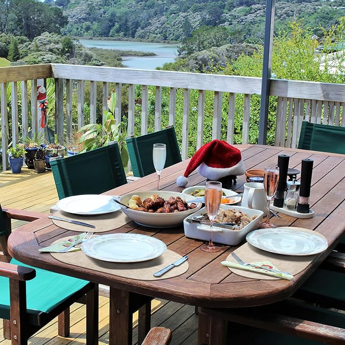 Placemats Set of 12 Washable, Heat Resistant Table Placemats Wipeable Faux Leather Oval Place Mats Non Slip, Waterproof Oval Table Mats for Indoor Outdoor, Beige - Image 5
