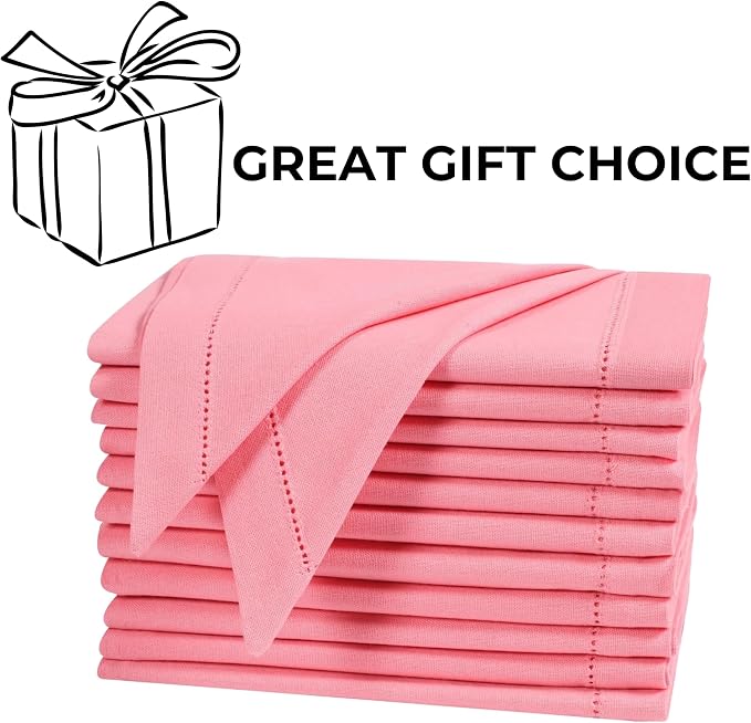 Bedding Craft Cotton Cloth Dinner Napkins Set of 12 – 18x18 Dianthus Pecan Hemstitched – Reusable Machine Washable Fabric Napkins for Weddings, Parties & Everyday Dining - Image 8