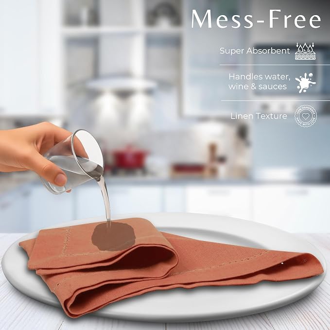Ramanta Home Rust Cloth Dinner Napkin Set of 12-18x18 Inch | Cotton Linen Flax Hemstitched Napkins Washable for Everyday Use - Image 7