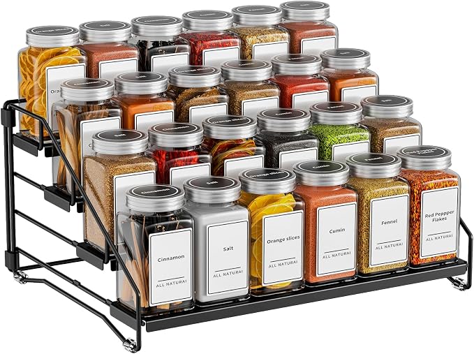 BOIVSHI 4 Tier Spice Rack for Cabinet, Spice Rack Organizer, Depth Adjustable Spice Holder for Countertop, Cupboard, Pantry, Seasoning Shelf, Metal, Black (1 Pack) - Image 9