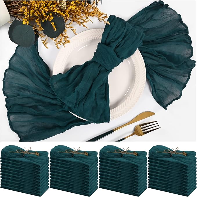 42 Packs Gauze Cheesecloth Napkins 20 x 20 Inch Dark Teal Wrinkled Dinner Napkins Bulk, Rustic Boho Soft Cloth Napkin for Wedding Party Event Dinner Table Decoration by Teruntrue