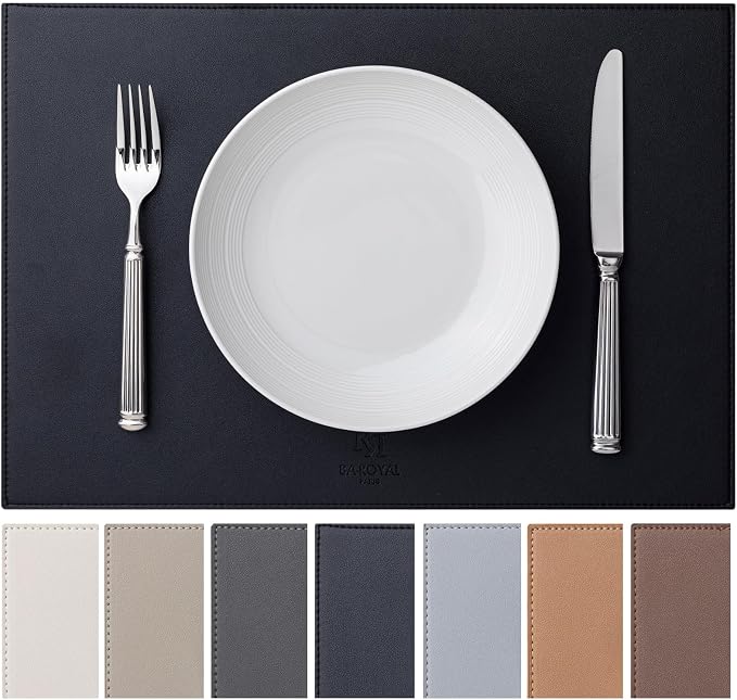 Baroyal Faux Leather Placemats Set of 12 Vinyl Washable Wipeable Table Mats for Kitchen Dining Table Heat Resistant Waterproof Modern Indoor/Outdoor Placemats Non-Slip Easy Clean Place Mats (Black) by BAROYAL