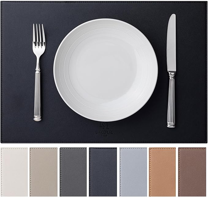 Baroyal Faux Leather Placemats Set of 4 Vinyl Washable Wipeable Table Mats for Kitchen Dining Table Heat Resistant Waterproof Modern Indoor/Outdoor Placemats Non-Slip Easy Clean Place Mats (Black) by BAROYAL