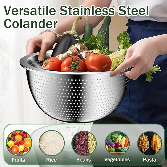 Mixing Bowls with Lids Set, 16PCS Stainless Steel Mixing Bowls,Nesting Storage Bowls for Kitchen with Mixing Bowls Set, Colander, Strainer & Grater , Metal Salad Bowl for Kitchen Gadgets , Cream - Image 3