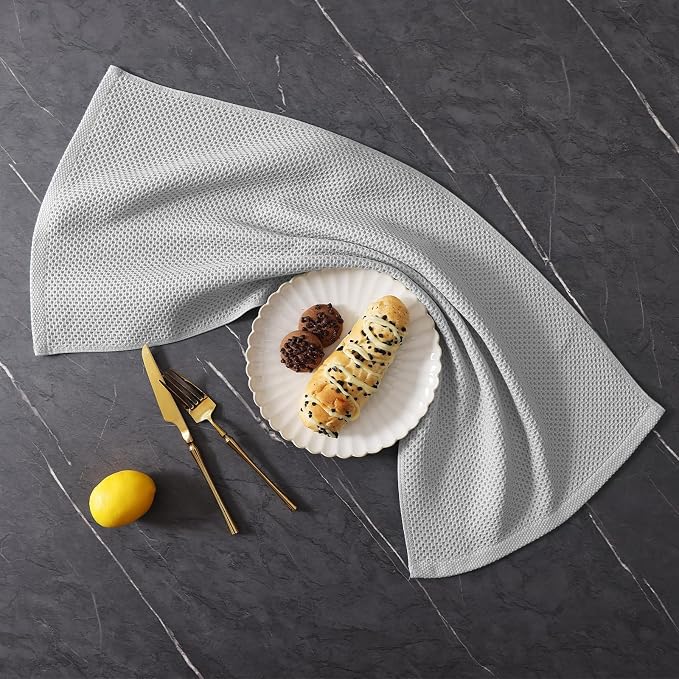 Homaxy 12 Pack 100% Cotton Kitchen Towels and Dishcloths Set, Light Gray | 12 x 12 Inches and 13 x 28 Inches Kitchen Towels Set, Ultra Soft Absorbent Dish Cloths for Washing Dishes - Image 9