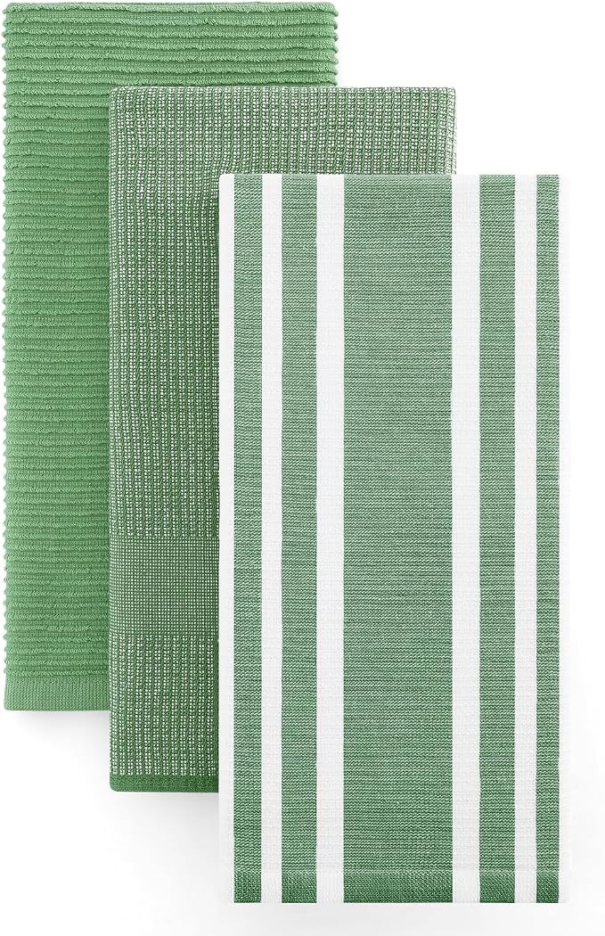 Homaxy Cotton 380 GSM Premium Kitchen Towels, 18"x28", 3 Pack, Grass Green | Soft and Absorbent Terry Dish Towels, Multipurpose Tea Towel Set with Hanging Loop, 3 Styles Kitchen Hand Towels by Homaxy