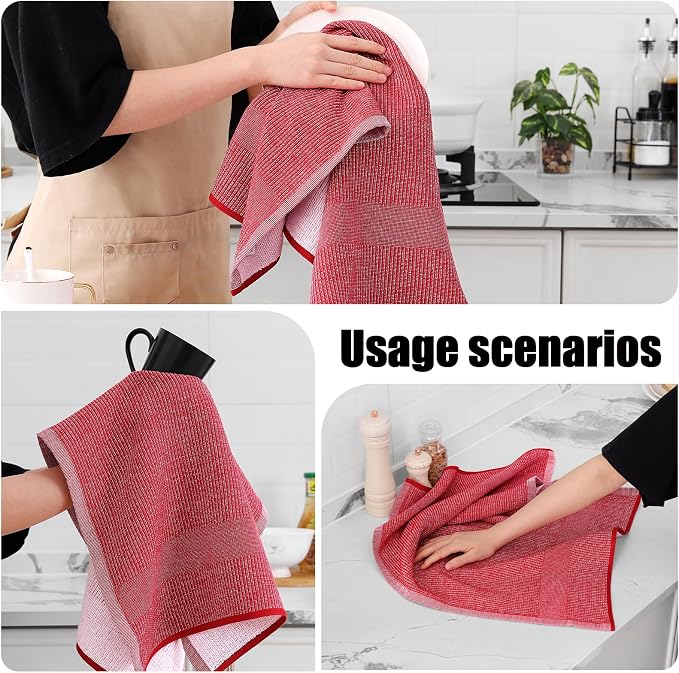 Homaxy 380 GSM Cotton Premium Kitchen Towels 6 Pack, 18"x 28", Red | Flat and Terry Dish Towels, Highly Absorbent Tea Towel Set with Hanging Loop, Soft Utility Kitchen Hand Towels - Image 4