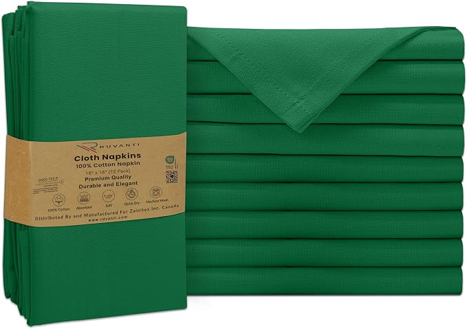 Ruvanti Cloth Napkins Set of 12, 100% Cotton High GSM 18x18 Inches Soft, Washable, Highly Durable & Absorbent, Perfect for Parties, Christmas, Thanksgiving Dinners – Amazon by Ruvanti