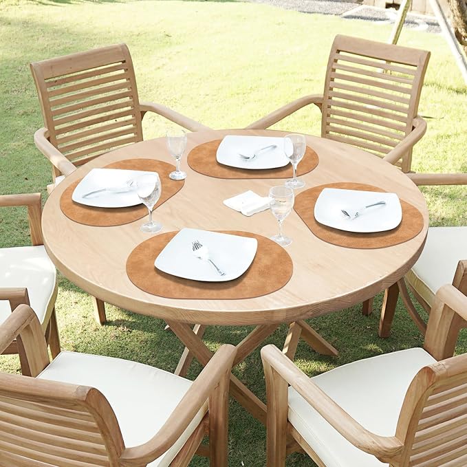 ADRIMER Placemats, Heat Resistant Oval Placemats Set of 4 Washable 12 x 17 Inch, Waterproof Table Mats, Wipeable Pu Place Mats for Kitchen, Dining Room, Light Brown - Image 7