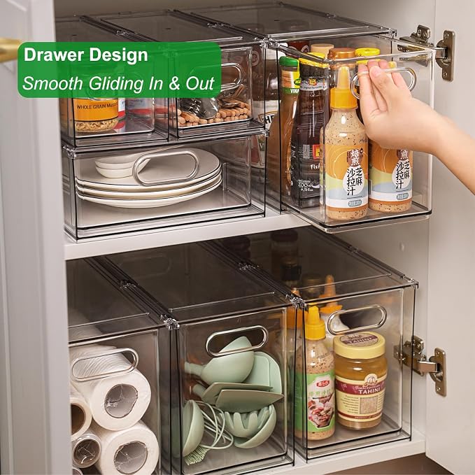 Taiuloo Clear Stackable Storage Drawers - 9.51 Quart Large Plastic Organizer Bins with Pull-Out Drawer, Kitchen Fridge, Bathroom Vanity & Pantry Cabinet Organization - Image 3