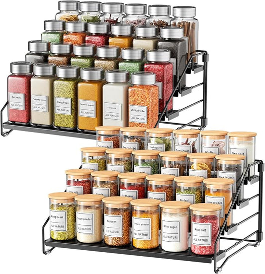 2 Pack Spice Rack Organizer for Cabinet, Depth Adjustable 4 Tier Spice Rack | Black, Metal Spice Organization for Cabinet, Easy Visibility, Tiered Spice Rack Perfect for Cabinet, Pantry and Countertop by RCHYFEED