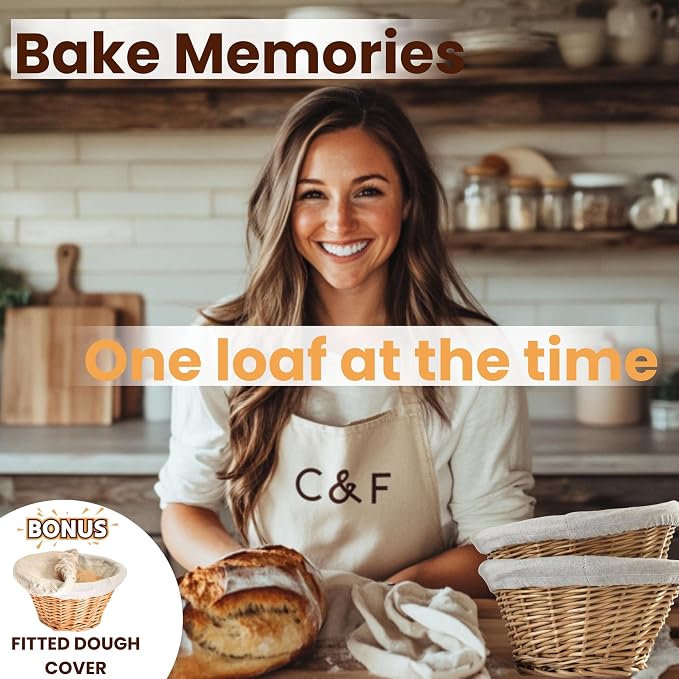 Wicker Banneton Bread Proofing Basket – 9” Round Sourdough Starter Kit with Liner & Cover – Proofing Basket for Artisan Baking – Sourdough Bread Baking Supplies & Bread Making Tools - Image 9