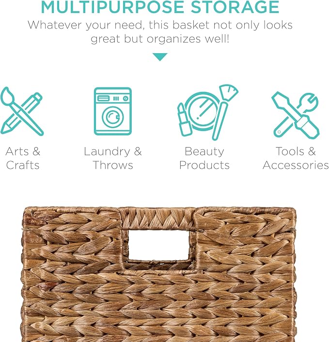 Best Choice Products 12x12in Pack of 5 Cube Storage Baskets, Water Hyacinth Multipurpose Collapsible Organizers, Handwoven Laundry Totes for Laundry, Living Room, Kids Room & Nursery - Chestnut - Image 6