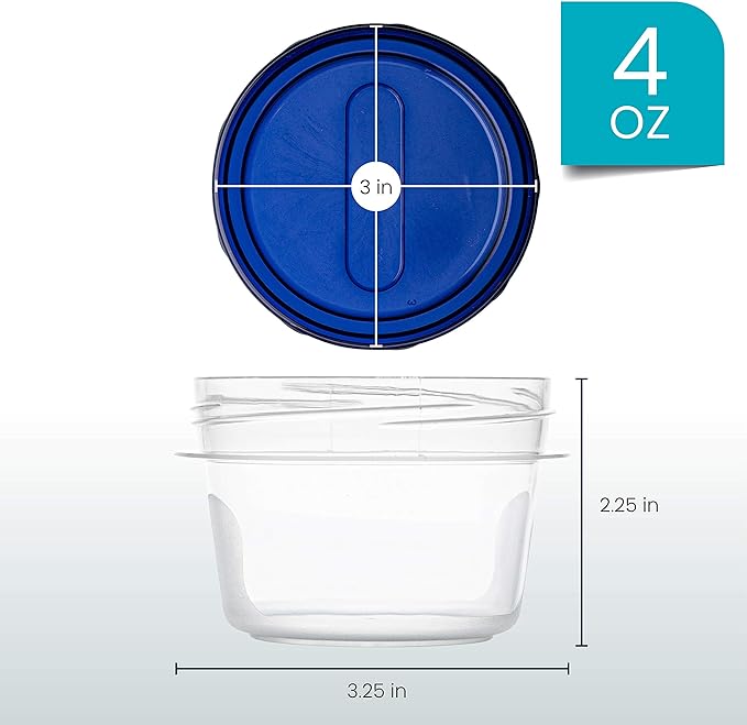 PLASTICPRO [4 oz 144 Pack] Twist Top Deli Containers Clear bottom With blue Top Twist on Lids Reusable, Stackable, Food Storage Freezer Container Pack of 144 - Image 6