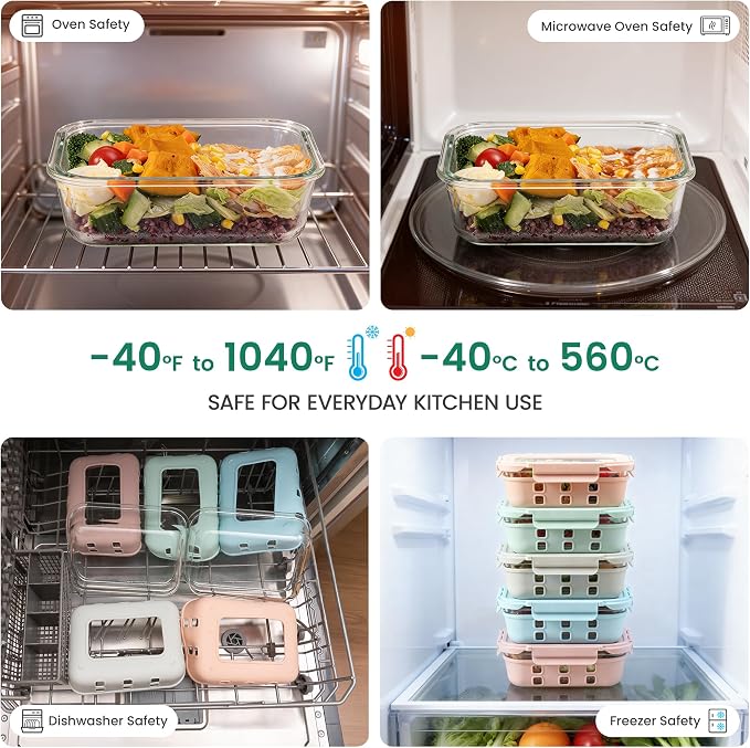 Glass Meal Prep Containers 5 Pack, 4.4 Cup Airtight Leakproof Lids, Borosilicate Glass Food Storage Containers, Microwave Oven Freezer Safe, BPA Free Lunch Containers - Image 6