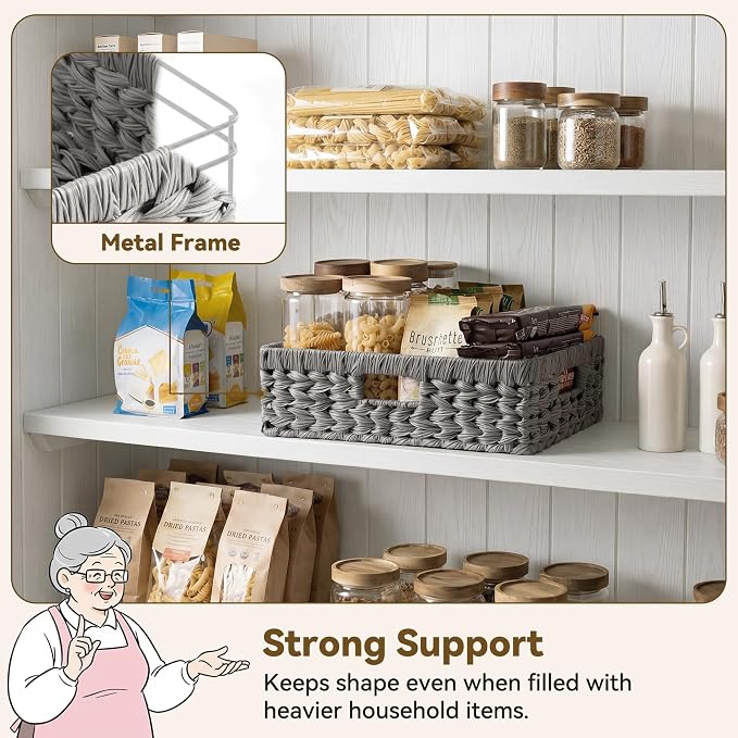 GRANNY SAYS Wicker Storage Basket for Shelves,Waterproof Gray Basket,1-Pack | Handwoven Wicker Baskets for Organizing, Plastic Rectangle Basket, Woven Basket for Storage, Pantry Basket, Decorative Basket - Image 2