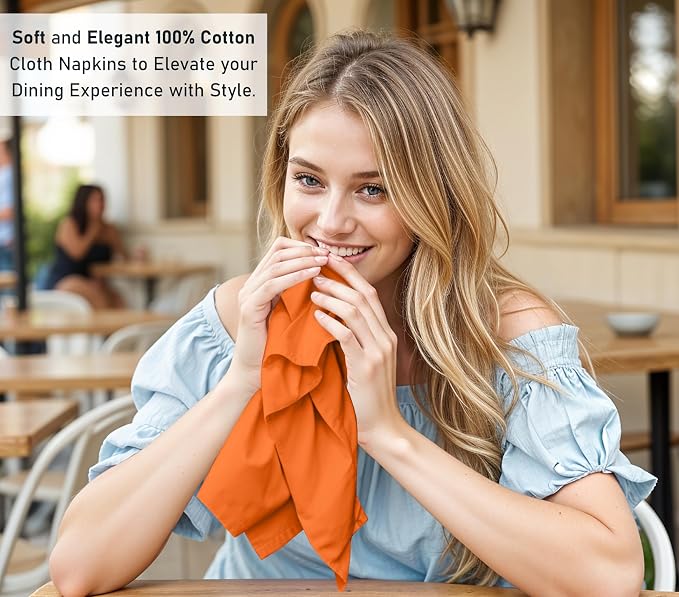 Ruvanti Cloth Napkins Set of 12, 18x18 Inches, 100% Cotton, Washable, Soft & Absorbent, Perfect for Wedding, Christmas, ‎Thanksgiving Dinners - Orange Peel - Image 6
