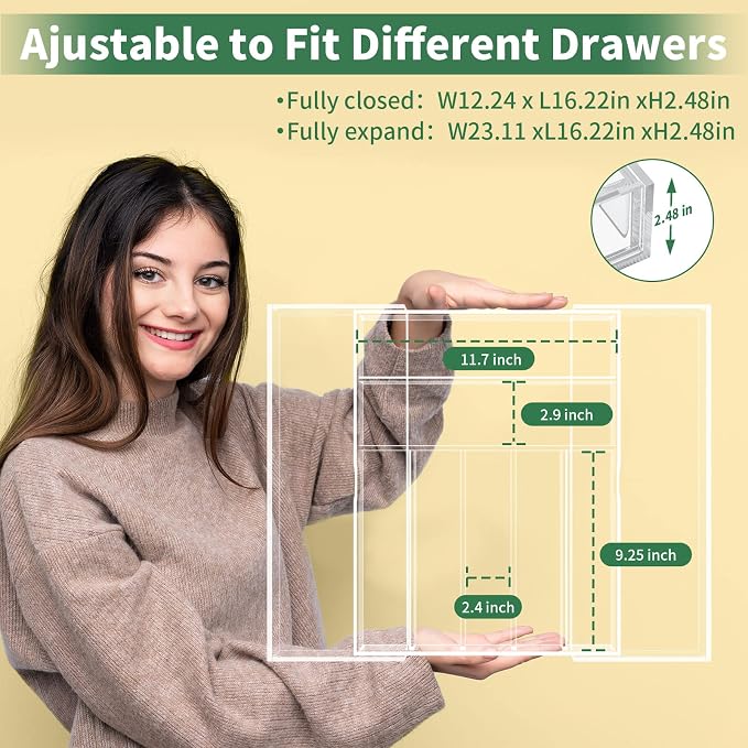NIUBEE Acrylic Utensil Silverware Tray for Drawer, Clear Cutlery Organizer | Expandable Silverware Organizer for Flatware, 9 Compartments Adjustable Utensil Organizer,Clear Silverware Holder for Kitchen - Image 7