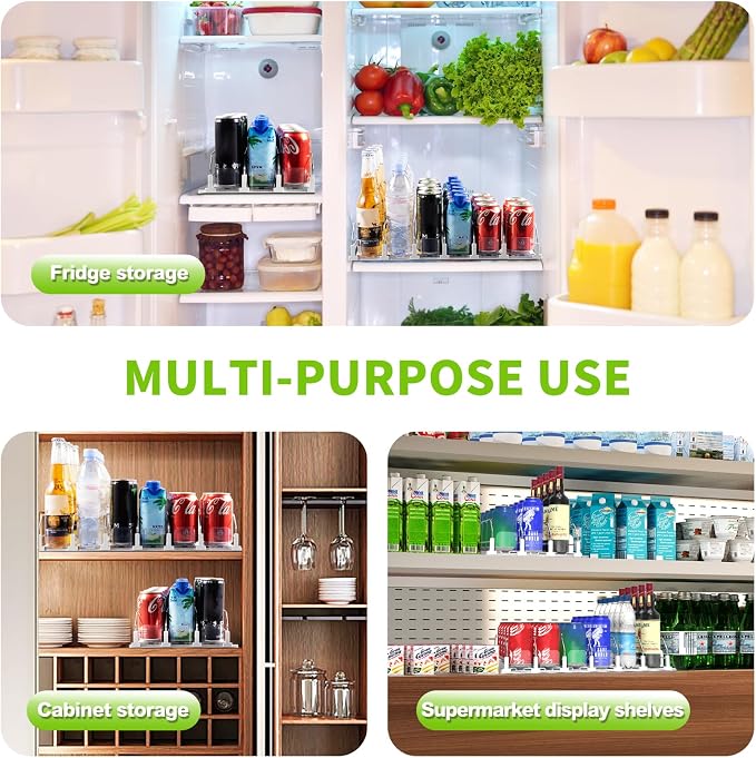 Coanto Drink Organizer for Fridge, Soda Can Organizer for Refrigerator with Automatic Pusher Glide, Adjustable Width Drink Dispenser for Fridge, Holds up to 30 Cans or Bottles, 6 Row - Image 5